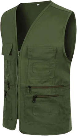 Generic Men's Utility Vest Fishing Safari Vest Summer Travel Vest with Zipper Travel Photo Cargo Vest Jacket Multi Pockets XX-Large B-army Green