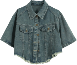 Unilexi Womens Loose and Versatile High Waist Cropped Denim Jacket Short Sleeve Distressed Frayed Fashion Overcoat X-Small Blue