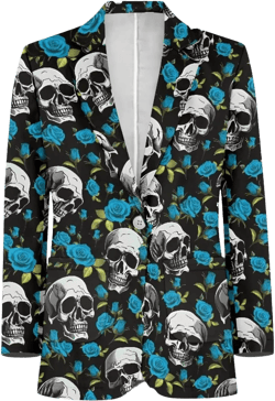 Blazer for Men Slim Fit Blazer Jacket for Men Casual One Button Notched Lapel Sports Coats Plus Size Suit Jacket Small Blue Rose Skull