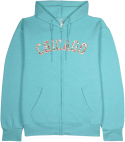 Women's Varsity Floral Chicago Zip Hoodie - Heather Mint Green