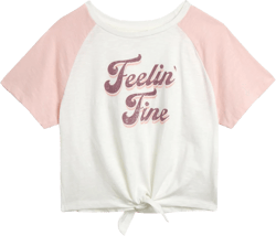 Jessica Simpson Girls' T-Shirt - Short Sleeve Knot Hem Raglan Graphic Tee - Fashion Shirt for Girls (7-16)