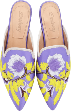Women's Backless Comfort Slip On Casual Flats Embroidery Mule Slippers Shoes 5 Purple Satin