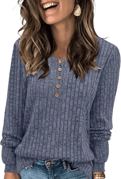 DB MOON Womens Lightweight Sweaters 2025 Long Sleeve Henley Shirt Fall Casual Crewneck Tunic Tops X-Large Navy Blue