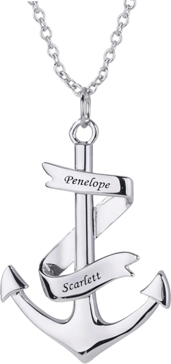 Personalized Anchor Necklaces for Men with 2-5 Names Engraved Custom Father Necklace with Names Mens Pendant Necklace Dad Necklaces for Fathers Day Birthday Silver 2 names