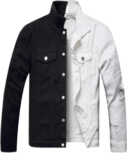 LZLER Jean Jacket for Men,Separable Left&Right Ripped Slim Fit Mens Denim Jacket at Amazon Men’s Clothing store