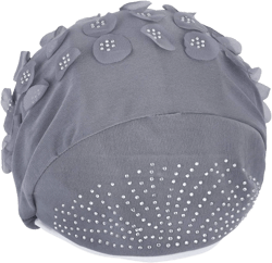 Women Floral Chemo Turban Headwear Elastic Cancer Cap Muslim Ladies Hijab Hair Loss Cover Headscarf Strench Hair Cover Hat Grey