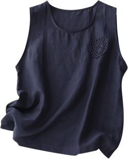Linen Tank Tops for Women 2024 Summer Vacation Lounge Tees Loose Fit Sleeveless Scoop Neck Shirts Lightweight Tshirts X-Large 100% Amazon Essentials-2*blue