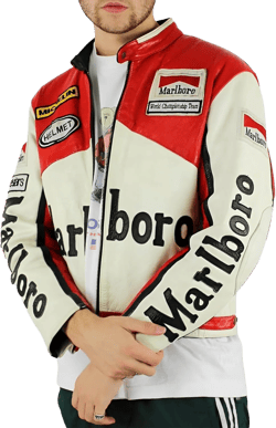 X-ception Men's Classic Cafe Racer Real Leather Red And White Racing Bomber Motorcycle Biker Jacket Large Red & White