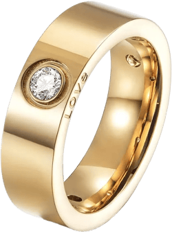 14K Gold Plated Band Rings for Women, Solitaire Rings with CZ, 316L Stainless Steel Chunky Cubic Zirconia Enhancer Ring, Trendy LOVE Engraved Rings 7