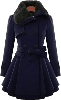 Andongnywell Women's Double Breasted Pea Coat Winter Mid-Long Trench Coat with Belt mid long tweed woollen Overcoats Medium Navy Blue