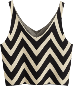 OYOANGLE Women's Printed V Neck Sweater Vest Color Block Sleeveless Knit Crop Tank Tops Medium Black and Beige