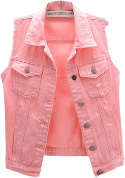 FOFJR Women's Sleeveless Washed Denim Jacket Lapel Buttoned Vest Size S-5XL Medium Pink