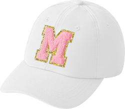 WATINC Women's Baseball Cap Adjustable Pink Chenille Letter Patch White Hat White Soft Cotton Twill Relaxed Fit Hat
