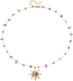 Aktully Crystal Sun Necklace for Women 18K Gold Plated Sun Pendant Necklace Natural Stone Crystal Choker Necklace Healing Crystal Necklace Christmas Trendy Jewelry for Women (purple): Clothing, Shoes & Jewelry