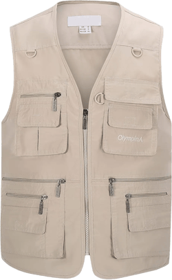 Riutiru Men's Versatile Outdoor Travel Sports Vest, Olympina Multiple Pockets for Work, Fishing, Hunting, Tactical Missions Small Beige-thickened#1