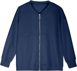 Akklian Women's Zip Up Sweatshirt Jacket No Hood Long Sleeve Casual Loose Outwear with Pockets 2024 Oversized Fashion Clothes X-Large Navy