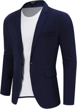 TURETRENDY Men's Casual Sport Coat Lightweight Linen Blazer One Button Business Suit Jackets Stylish Daily Suits Small Navy Blue