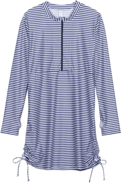 SwimZip Women's Swim Dress Cover Up Swimsuit UPF 50+ Sun Protection Small Stunner Blue Stripe
