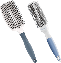 Professional Hair Brush Set - Round and Detangling Brushes - Ceramic Ion Thermal Barrel - Pain Free Natural Boar Bristle for Kids, Women, and Men (1.3 inch)