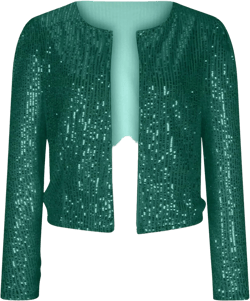 XUNRYAN Sequin Blazer Women Casual Open Front Cardigan Sparkly Jacket Glitter Long Sleeve Short Coats Crop Shrug Wraps Outfit XX-Large Green