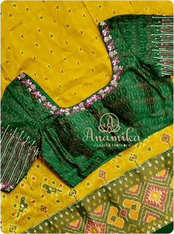 Yellow Green Ikkat Silk Saree