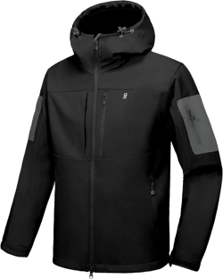 Little Donkey Andy Men's Softshell Jacket with Hood, Fleece Lined Winter Jackets for Hiking, Windproof Water-resistant XX-Large Black