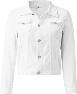 Women's Fashionable Denim Short Jacket Casual Button Down Denim Cotton Jacket With Pockets Basic Solid Jacket Coat X-Large White