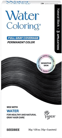 Water Coloring for Gray Hair Coverage Dye, Natural Black, 3 Packets, Quick & Natural Hair Tint, Vegan & Cruelty-Free Gray Cover, For All Hair Types, 30g (1.05 oz) Natural Black 0.35 Ounce (Pack of 3)