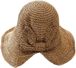 Familyhouse Handmade Woven 100% Raffia Bow Sun Hat Wide Brim Floppy Summer Hats for Women Beach Straw Bucket Hat One Size Khaki