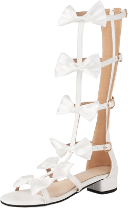 Amazon.com | Women's Bow Knee High Roman Gladiator Sandals with Back Zipper Open Toe Adjustable Buckle Comfortable Low Block Heel Dress Sandals | Heeled Sandals