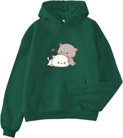 Bobeutou Hoodies for Teen Girls Women Cute Cat Print Graphic Oversized Sweatshirts Long Sleeve Pullover Tops with Pocket (Greeen,XL,X-Large)