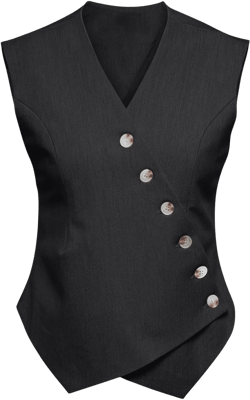 Cicy Bell Womens Waistcoat Vest Sleeveless Blazers V Neck Button Up Asymmetrical Hem Work Office Suit Vests XX-Large Black