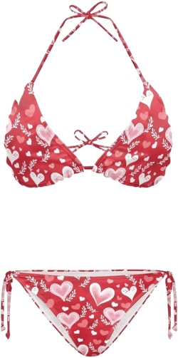Valentine's Day Women Two Piece Bikini Set SwimwearTriangle V Neck Halter Swimsuit Top Sexy Tie Side Spaghetti Straps Bikini with Bottom Bathing Suit Size XS-2XL