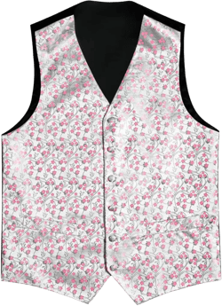FULBHPRINT Pink Floral Silk Vest Men Business Slim Suit Vest Silver Necktie Handkerchief Cufflinks Tie Waistcoat 3X-Large Gm-2090