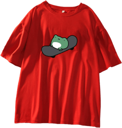 Skateboard Frog Summer Women Short Sleeve T-Shirt Cartoon Printing Pattern Kawaii Korean Tops