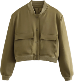 itnpbwus Women's Cropped Bomber Jacket Lightweight Long Sleeve Solid Color Varsity Jacket Coat Streetwear with Pocket