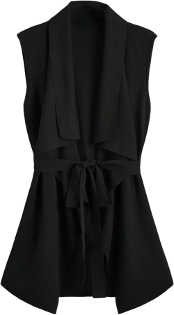 SOLY HUX Women's Plus Size Sleeveless Lapel Open Front Vest Jacket Cardigan with Belted XX-Large Plus Pure Black