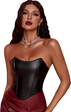 SOLY HUX Women's PU Leather Overbust Corset Bandana Tube Tops Lace up Strapless Boned Body Shaper Bustier X-Small Solid Black