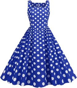 Women's Square Neck Tank Dress Sleeveless Flowy Cocktail Dress Polka Dot Print Vintage Swing Dress 1950s Dresses X-Large Blue