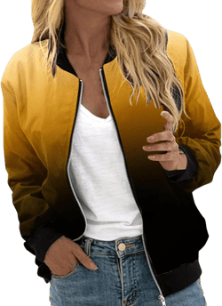 Zip Up Jackets for Women 2024 Casual Lightweight Bomber Jacket Trendy Coat with Pockets Fall Fashion Baseball Outwear Medium 04-yellow