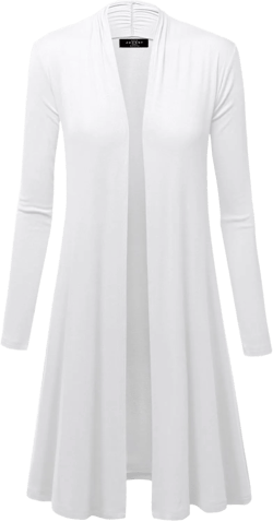Made By Johnny Women's Solid Long Sleeve Open Front Drape Long Cardigan Duster - Comfortable & Stylish Outerwear XX-Large Wsk1048_white