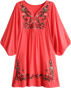 Kafeimali Women's Summer Mini Dress Bohemian Embroidery Tunic Shift Blouse Red