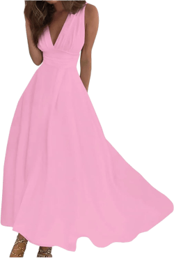 Casual Summer Dresses for Women, Print V Neck Elegant Wrap Casual Beach Outfits Clothes Flowy Dress Velvet Women Sun Dress Plus Size Smocked Maternity Dress Maxi Cocktail (3XL, Pink)