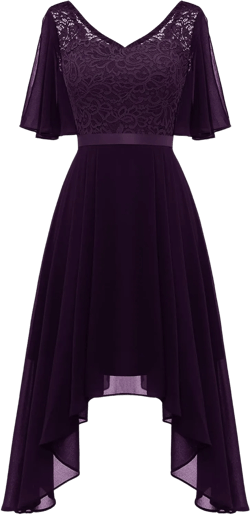 BeryLove Women's Cocktail Formal Prom Chiffon Dress Bridesmaid A Line Flowy Wedding Guest Dresses XX-Large Grape