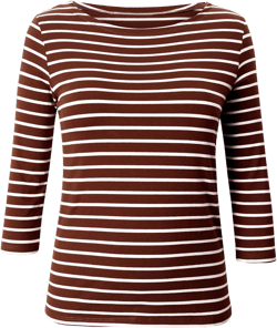 LilyCoco Womens 3/4 Length Sleeve Tops Striped Boatneck Shirt Breton French Cotton Tees Brown and White Stripee Medium at Amazon Women’s Clothing store