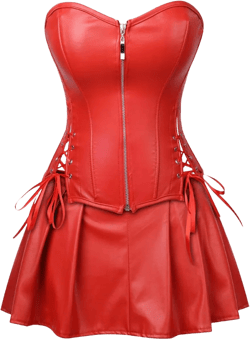 Kranchungel Women's Punk Rock Faux Leather Corset with Skirt Retro Goth Waist Cincher Basque Bustier X-Small Red