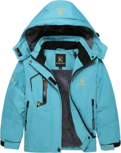 Keevoom Girl's Waterproof Ski Jacket Fleece Snow Coat Windproof Warm Winter Snowboarding Jacket with Removable Hood Blue 4-5