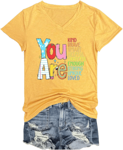 Teacher Shirts Women Inspirational Teacher V Neck Tshirts Positive Back to School Graphic Tees Short Sleeve Tops at Amazon Women’s Clothing store