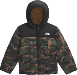 THE NORTH FACE Boys' Reversible Shasta Full Zip Hooded Jacket | Water Repellent Puffer Coat, Synthetic Insulation 6 Tnf Black Tnf Camo Small Print