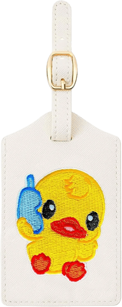 Luggage Tag for Suitcase, Embroidered Letter Unique Leather Bag Tags Identifiers Privacy Cover ID Label for Women Men Kids Girls Cruise Airport Travel, Duck Phone